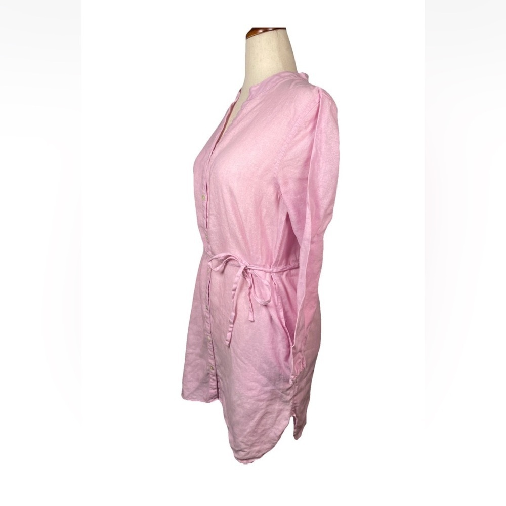 Joie Linen V-neck Button Up Midi Shirt Dress Women’s Size large Pink Belt - Picture 2 of 5